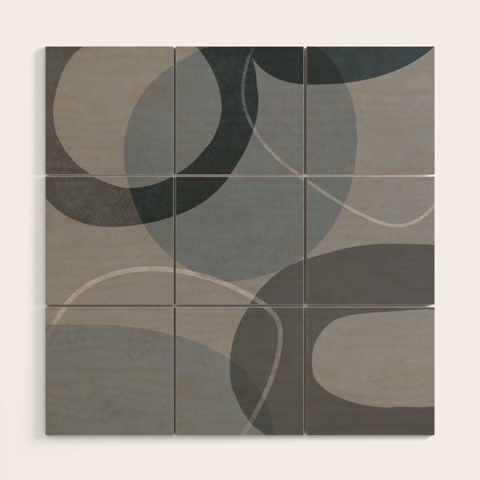 Mid Century Shapes And Outline Grey Teal Wood Wall Art Gallery Image 1