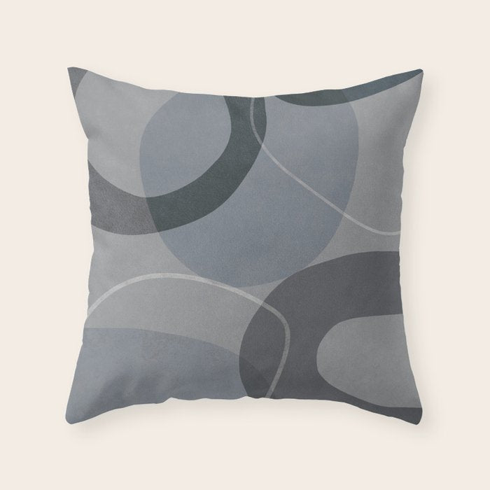 Mid Century Shapes And Outline Grey Teal Throw Pillow Gallery Image 1