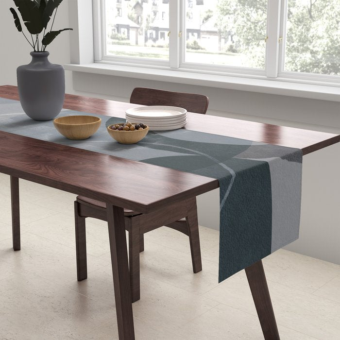 Mid Century Shapes And Outline Grey Teal Table Runner Gallery Image 2