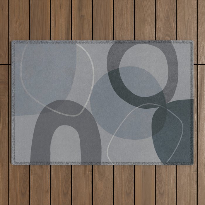 Mid Century Shapes And Outline Grey Teal Outdoor Rug Gallery Image 1