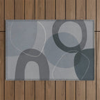 Mid Century Shapes And Outline Grey Teal Outdoor Rug Gallery Image 1
