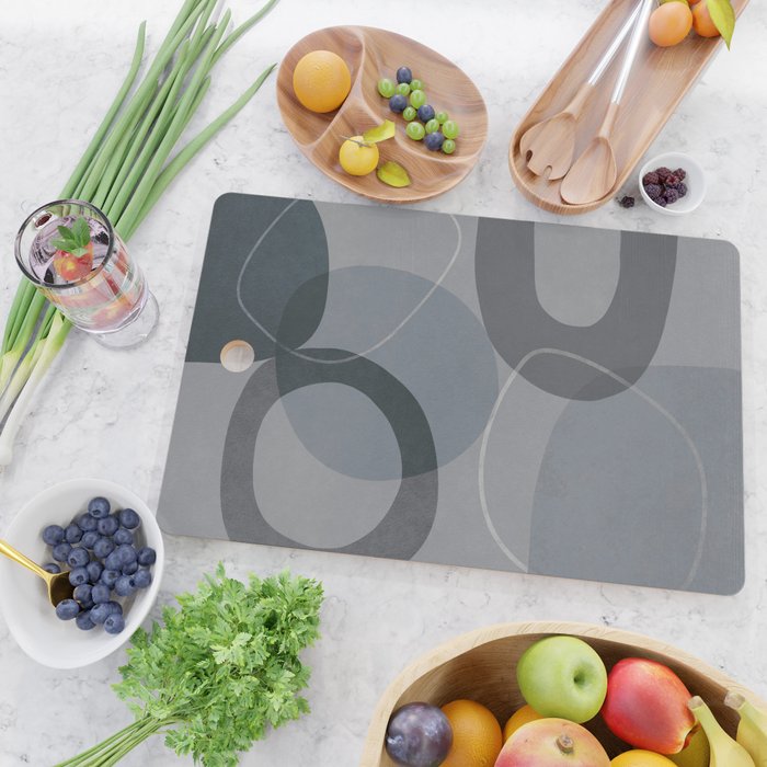 Mid Century Shapes And Outline Grey Teal Cutting Board Gallery Image 2