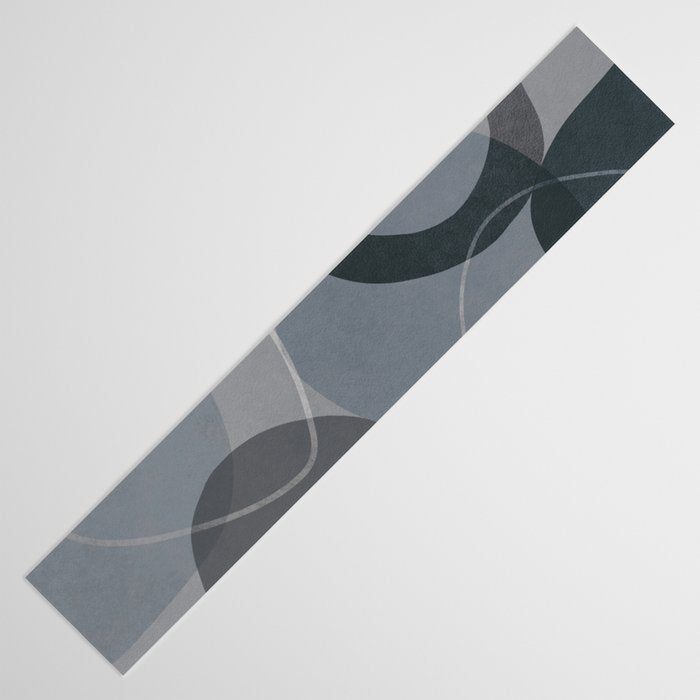 Mid Century Shapes And Outline Grey Teal Table Runner Gallery Image 3