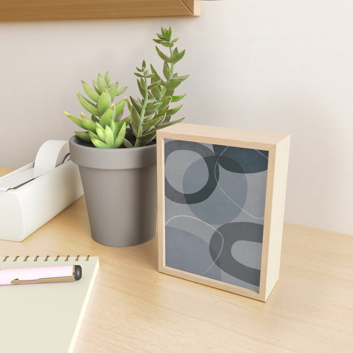 Mid Century Shapes And Outline Grey Teal Mini Art Print Gallery Image 2