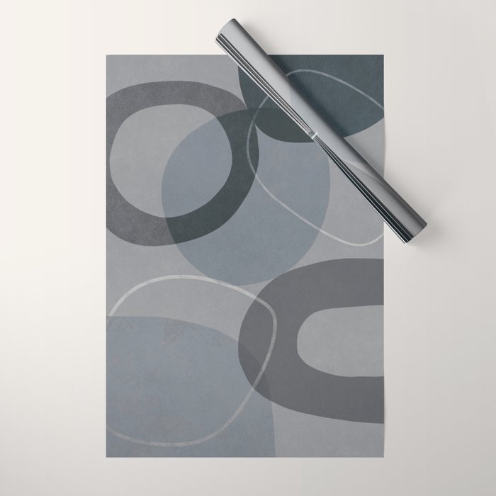 Mid Century Shapes And Outline Grey Teal Wrapping Paper Gallery Image 1