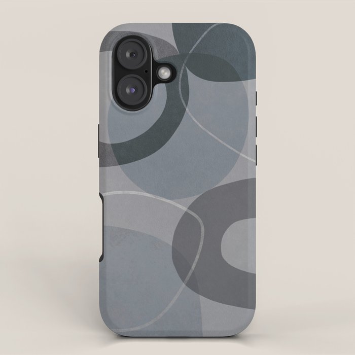Mid Century Shapes And Outline Grey Teal iPhone Case Gallery Image 1