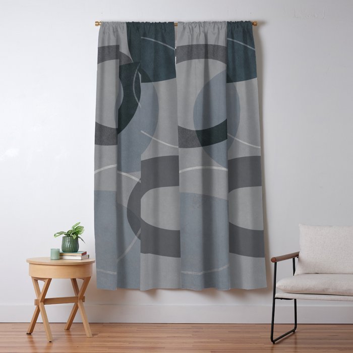 Mid Century Shapes And Outline Grey Teal Window Curtain Gallery Image 5