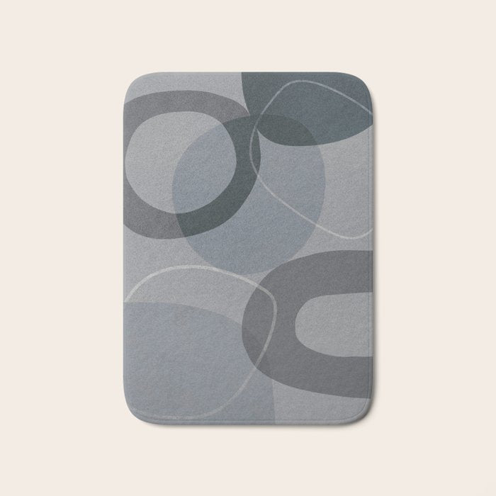 Mid Century Shapes And Outline Grey Teal Bath Mat Gallery Image 1
