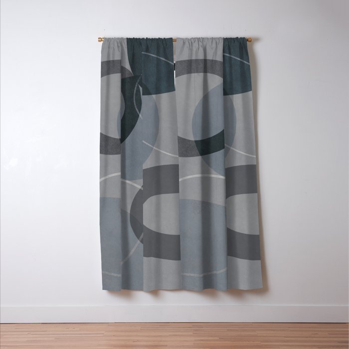 Mid Century Shapes And Outline Grey Teal Window Curtain Gallery Image 3