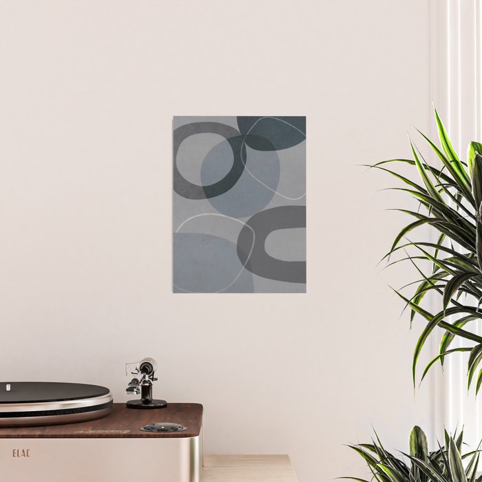 Mid Century Shapes And Outline Grey Teal Poster Gallery Image 2