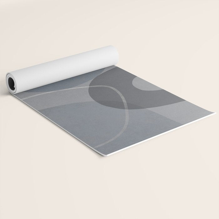 Mid Century Shapes And Outline Grey Teal Yoga Mat Gallery Image 2