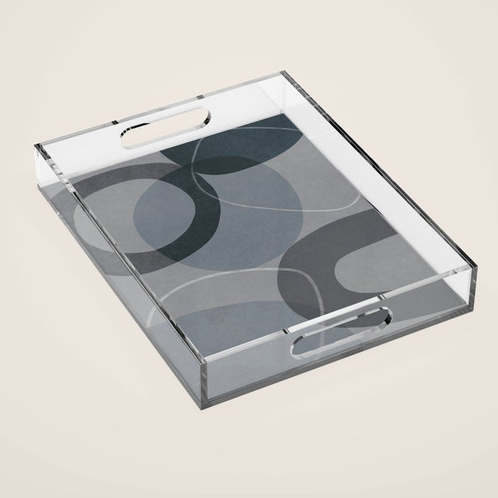 Mid Century Shapes And Outline Grey Teal Acrylic Tray Gallery Image 1