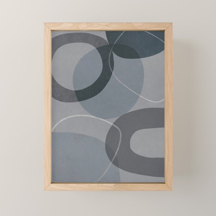Mid Century Shapes And Outline Grey Teal Mini Art Print Gallery Image 1