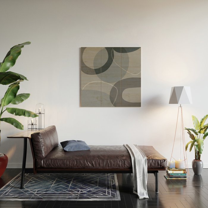 Mid Century Shapes And Outline Grey Teal Wood Wall Art Gallery Image 2