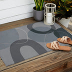 Mid Century Shapes And Outline Grey Teal Outdoor Rug Gallery Image 2