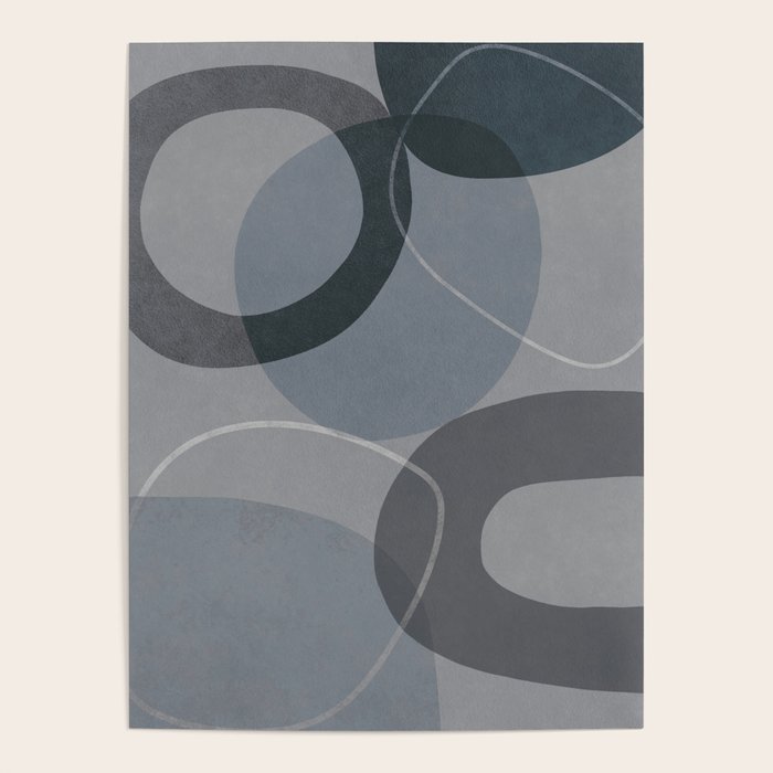 Mid Century Shapes And Outline Grey Teal Poster Gallery Image 4