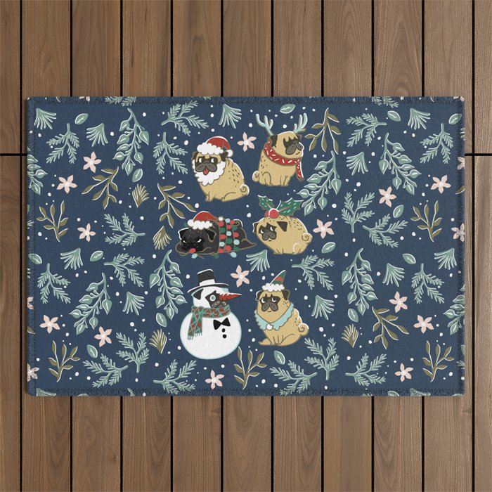 Christmas Pugs Outdoor Rug Gallery Image 1