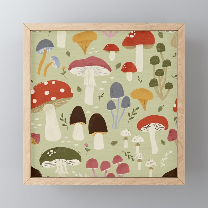 Whimsical Forest Mushrooms Pattern Mini Art Print Gallery Image 1