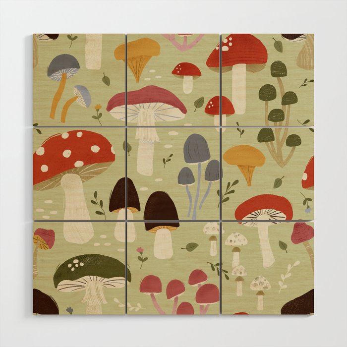 Whimsical Forest Mushrooms Pattern Wood Wall Art Gallery Image 1