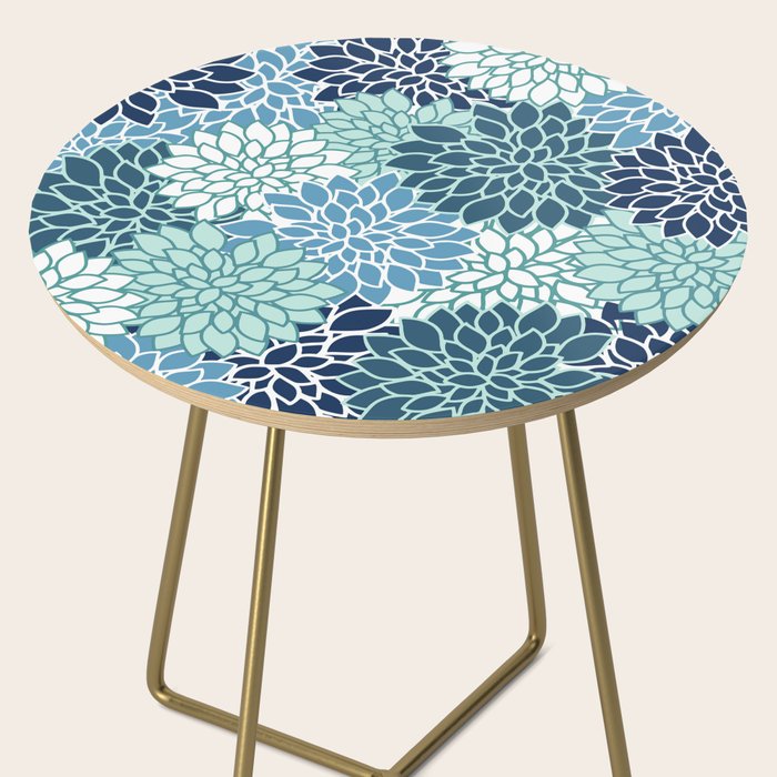 Dahlia Floral Blooms, Teal, Blue White Side Table Gallery Image 2