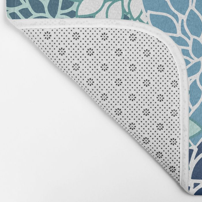 Dahlia Floral Blooms, Teal, Blue White Bath Mat Gallery Image 2