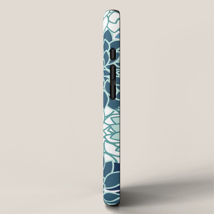 Dahlia Floral Blooms, Teal, Blue White iPhone Case Gallery Image 2