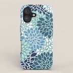 Dahlia Floral Blooms, Teal, Blue White iPhone Case Gallery Image 1