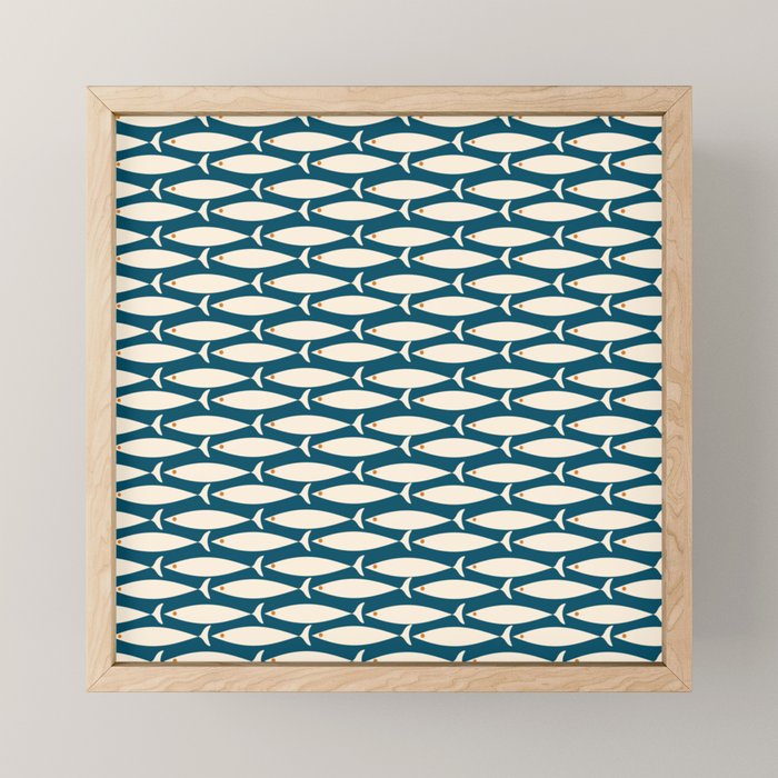 Mid Century Modern Fish Minimalist Geo Pattern Teal Orange Cream Mini Art Print Gallery Image 1