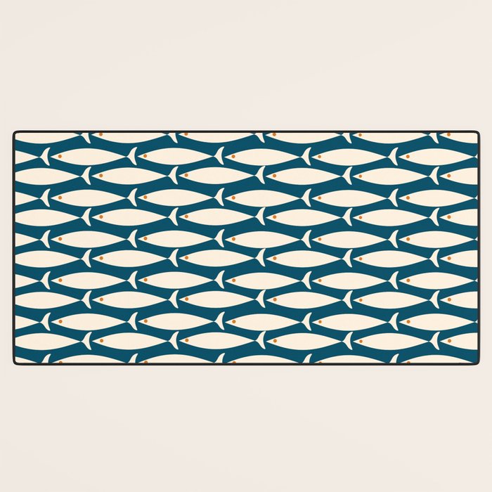 Mid Century Modern Fish Minimalist Geo Pattern Teal Orange Cream Desk Mat Gallery Image 3