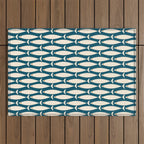 Mid Century Modern Fish Minimalist Geo Pattern Teal Orange Cream Outdoor Rug Gallery Image 1
