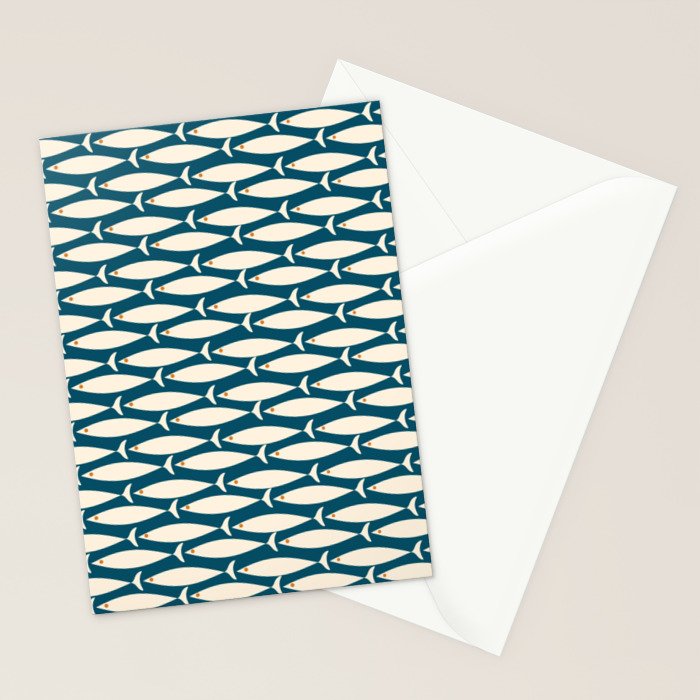 Mid Century Modern Fish Minimalist Geo Pattern Teal Orange Cream Stationery Card Gallery Image 2