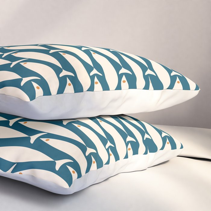 Mid Century Modern Fish Minimalist Geo Pattern Teal Orange Cream Pillow Sham Gallery Image 3