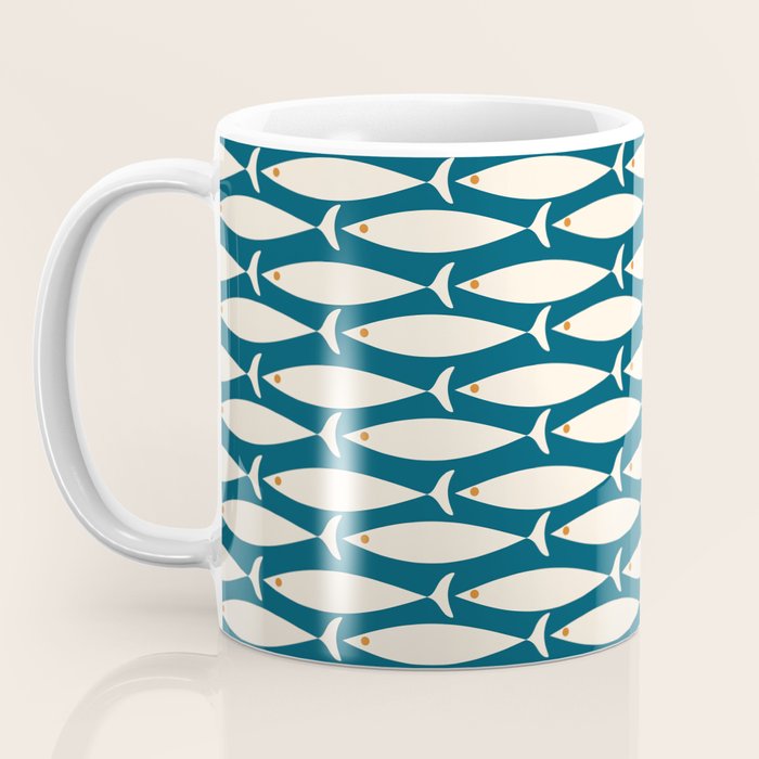 Mid Century Modern Fish Minimalist Geo Pattern Teal Orange Cream Coffee Mug Gallery Image 3