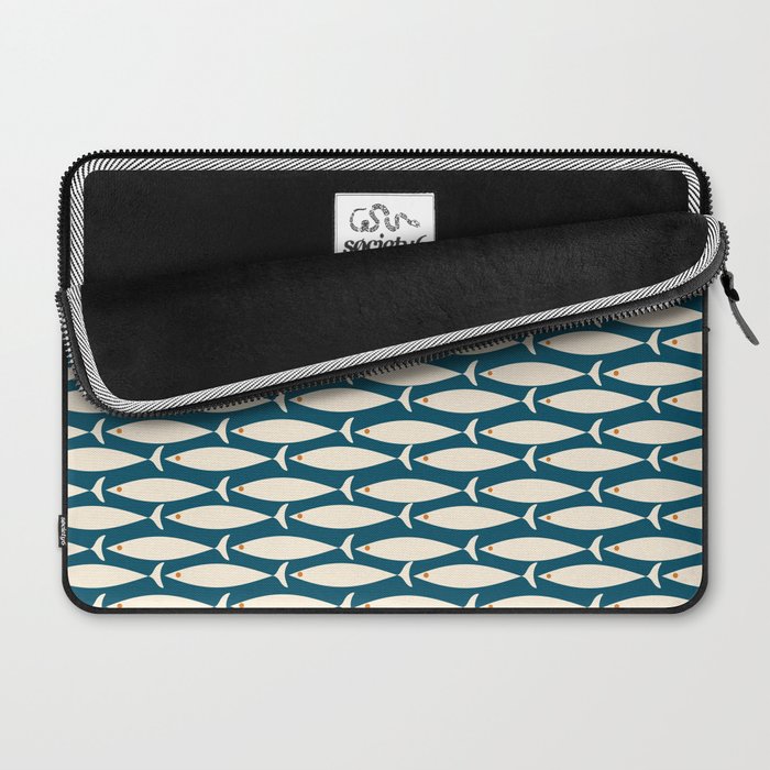 Mid Century Modern Fish Minimalist Geo Pattern Teal Orange Cream Laptop Sleeve Gallery Image 2