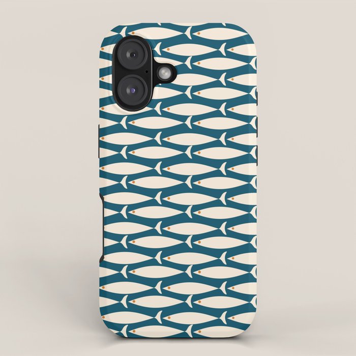 Mid Century Modern Fish Minimalist Geo Pattern Teal Orange Cream iPhone Case Gallery Image 1