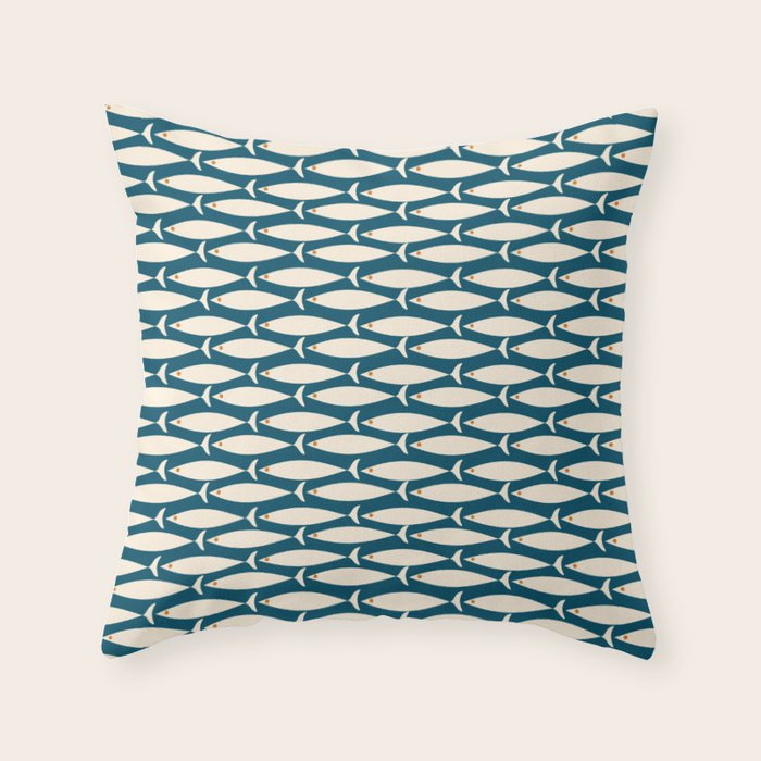 Mid Century Modern Fish Minimalist Geo Pattern Teal Orange Cream Throw Pillow Gallery Image 6