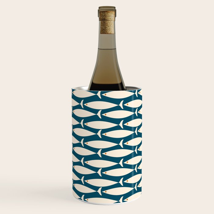 Mid Century Modern Fish Minimalist Geo Pattern Teal Orange Cream Wine Chiller Gallery Image 3