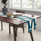 Mid Century Modern Fish Minimalist Geo Pattern Teal Orange Cream Table Runner Gallery Image 2