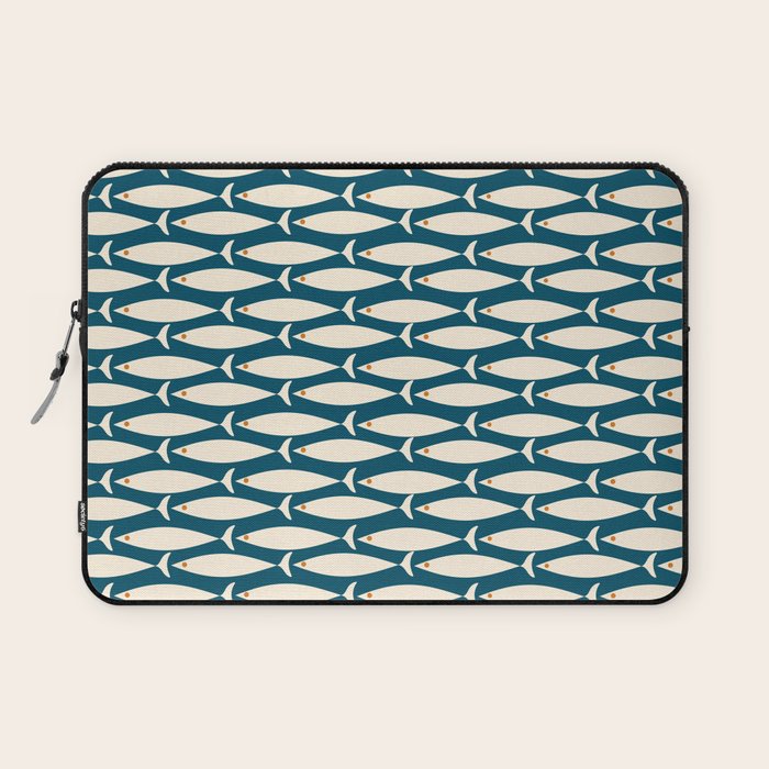 Mid Century Modern Fish Minimalist Geo Pattern Teal Orange Cream Laptop Sleeve Gallery Image 1