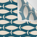 Mid Century Modern Fish Minimalist Geo Pattern Teal Orange Cream Wall Tapestry Gallery Image 3