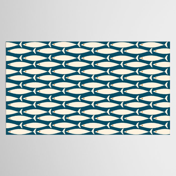 Mid Century Modern Fish Minimalist Geo Pattern Teal Orange Cream Tablecloth Gallery Image 2