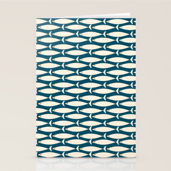 Mid Century Modern Fish Minimalist Geo Pattern Teal Orange Cream Stationery Card Gallery Image 2