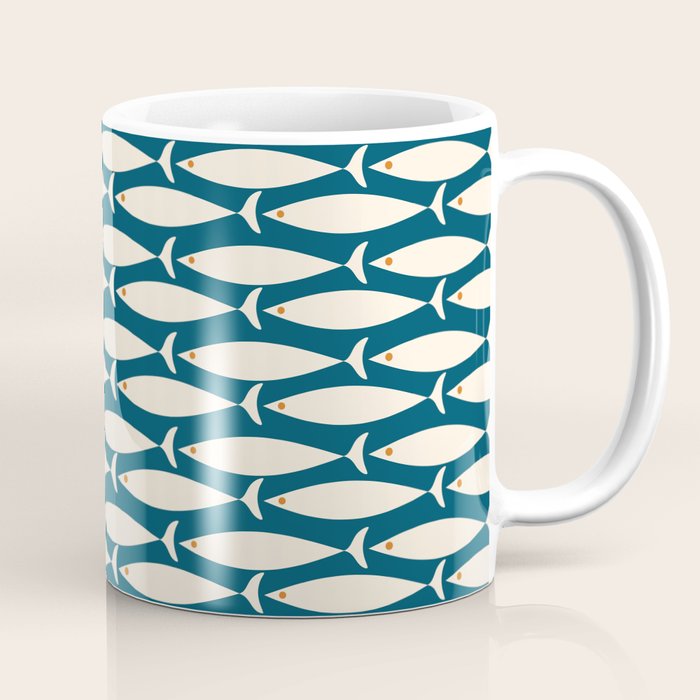 Mid Century Modern Fish Minimalist Geo Pattern Teal Orange Cream Coffee Mug Gallery Image 1