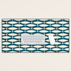 Mid Century Modern Fish Minimalist Geo Pattern Teal Orange Cream Desk Mat Gallery Image 1