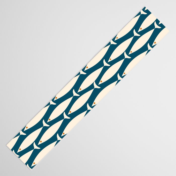 Mid Century Modern Fish Minimalist Geo Pattern Teal Orange Cream Table Runner Gallery Image 3