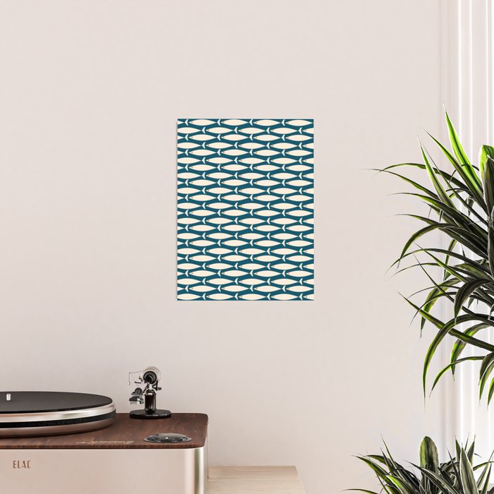 Mid Century Modern Fish Minimalist Geo Pattern Teal Orange Cream Poster Gallery Image 2