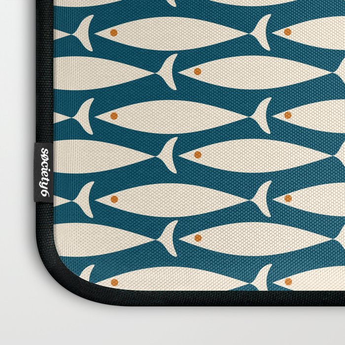 Mid Century Modern Fish Minimalist Geo Pattern Teal Orange Cream Laptop Sleeve Gallery Image 3