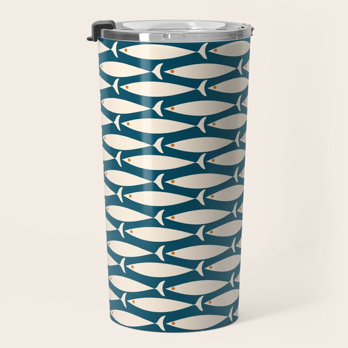 Mid Century Modern Fish Minimalist Geo Pattern Teal Orange Cream Travel Mug Gallery Image 3