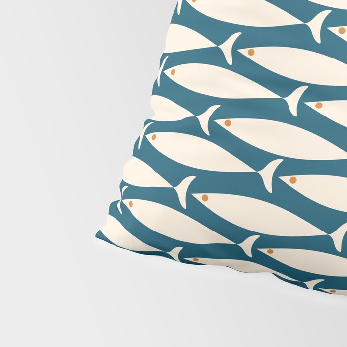 Mid Century Modern Fish Minimalist Geo Pattern Teal Orange Cream Pillow Sham Gallery Image 4