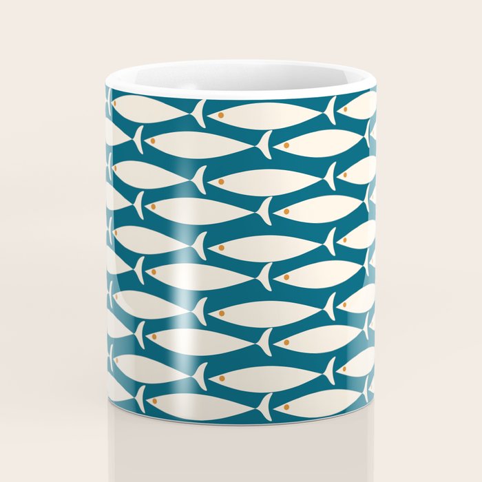 Mid Century Modern Fish Minimalist Geo Pattern Teal Orange Cream Coffee Mug Gallery Image 4